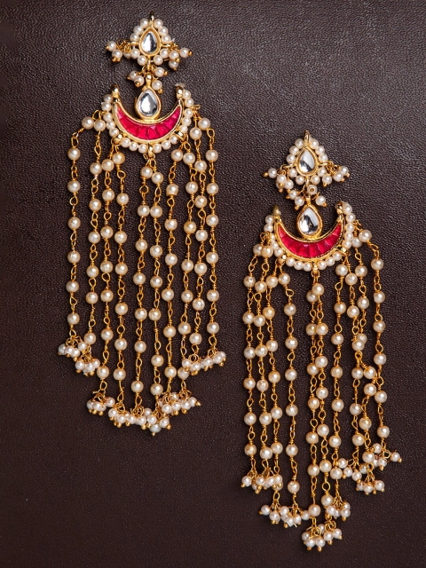 Biba Gold-Toned & Red Contemporary Chandbalis