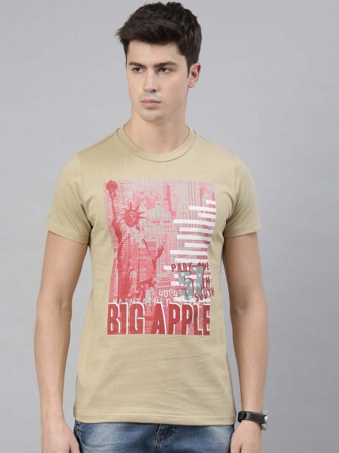 QUANCIOUS Men Beige Printed Round Neck Sustainable T-shirt