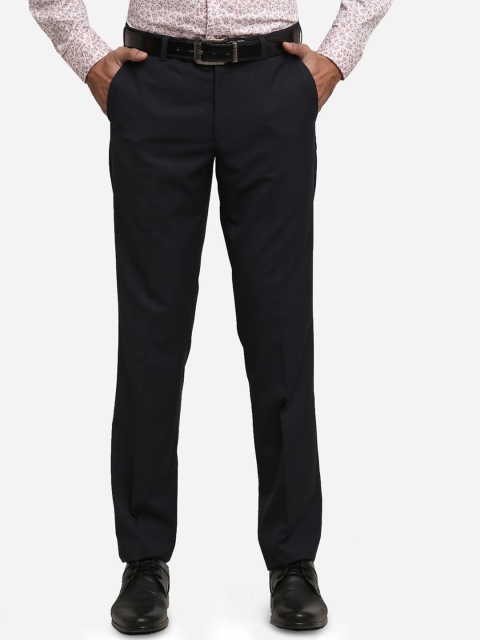 METAL Men Blue Slim Fit Solid Formal Trousers