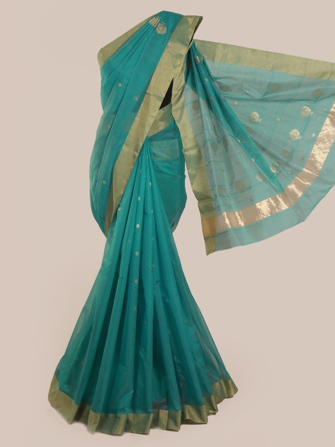 Pothys Green & Gold-Toned Pure Silk Woven Design Kanjeevaram Saree