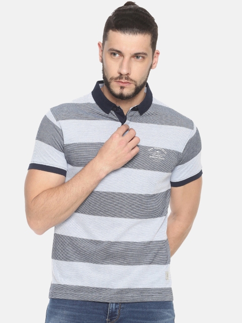 HALTON HILLS Men Blue Striped Polo Collar T-shirt