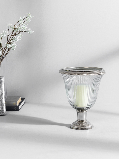Pure Home and Living Transparent & Silver-Toned Textured Angel Hurricane Candle Holder