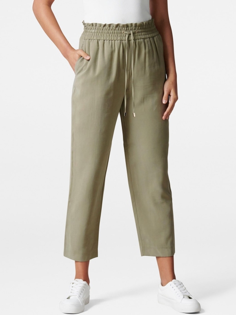 Forever New Women Olive Green Straight Fit Solid Regular Trousers