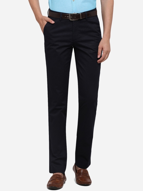JADE BLUE Men Navy Blue Slim Fit Solid Regular Trousers