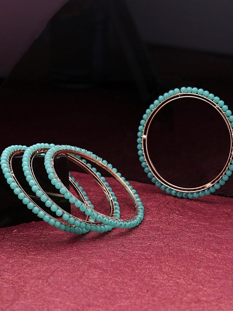 Yellow Chimes Set Of 4 Blue Gold-Plated Blue Beaded Handcrafted Bangle