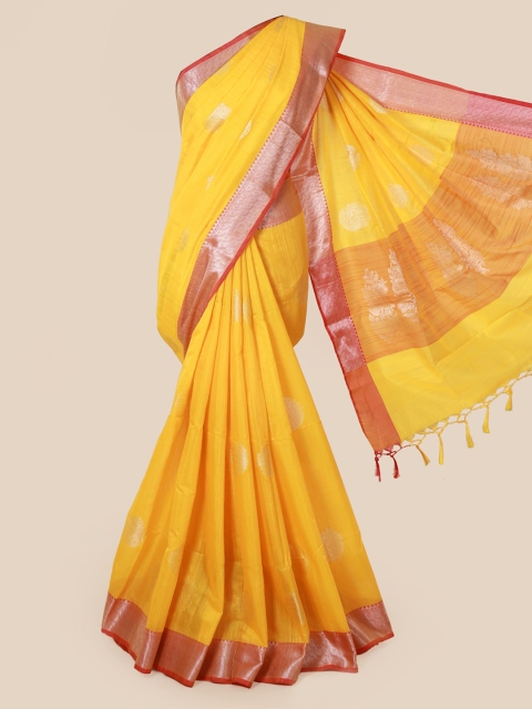 Pothys Yellow Woven Design Cotton Blend Saree