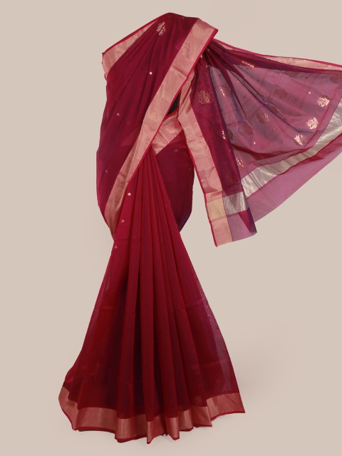 Pothys Magenta & Gold-Coloured Pure Silk Woven Design Saree