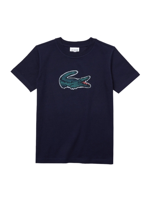 Lacoste Boys Navy Blue Crocodile Printed Round Neck T-shirt