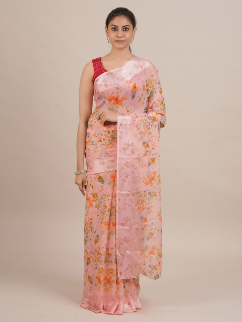 Pothys Pink Printed Poly Chiffon Saree
