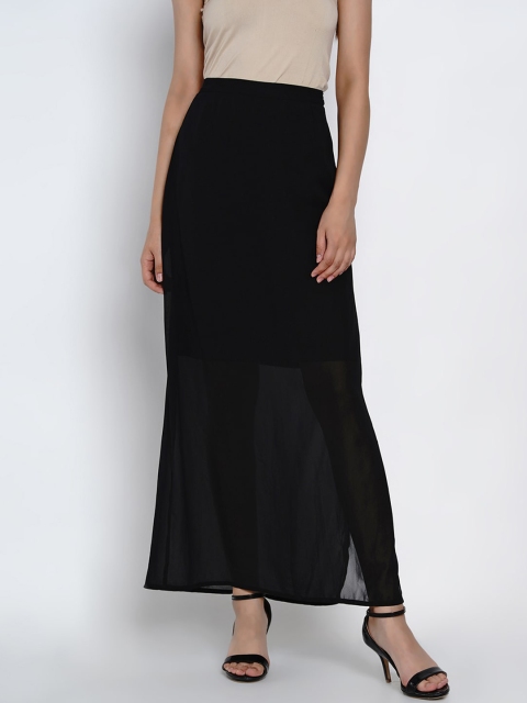 Texco Women Black Solid A-Line Semi Sheer Side Slit Maxi Skirt