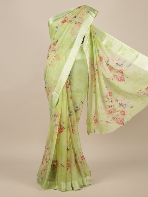 Pothys Green Printed Poly Chiffon Saree