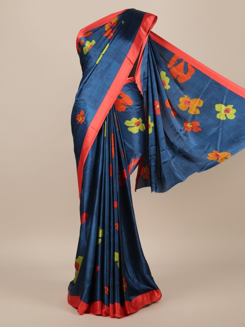 Pothys Blue & Red Satin Printed Saree