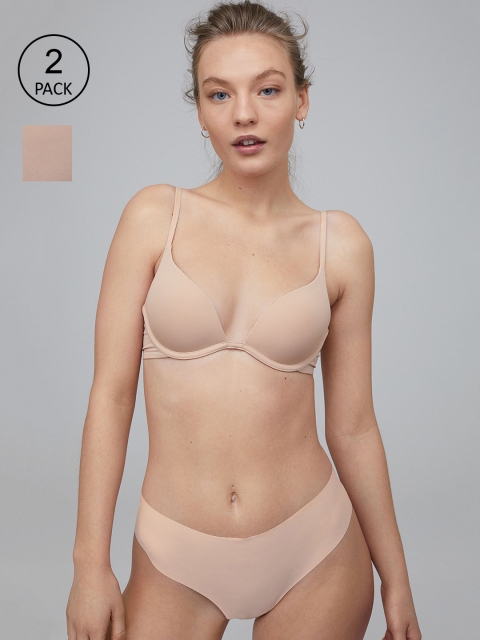 H&M Women Beige Solid 2-Pack Hipster Briefs 0928467002