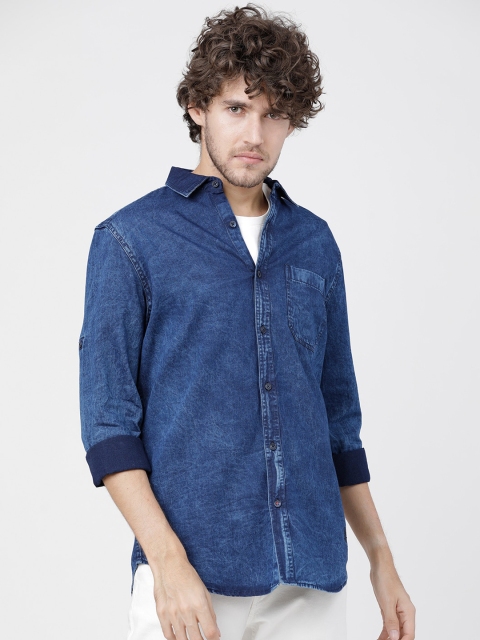 Ecko Unltd Men Navy Blue Slim Fit Printed Casual Shirt