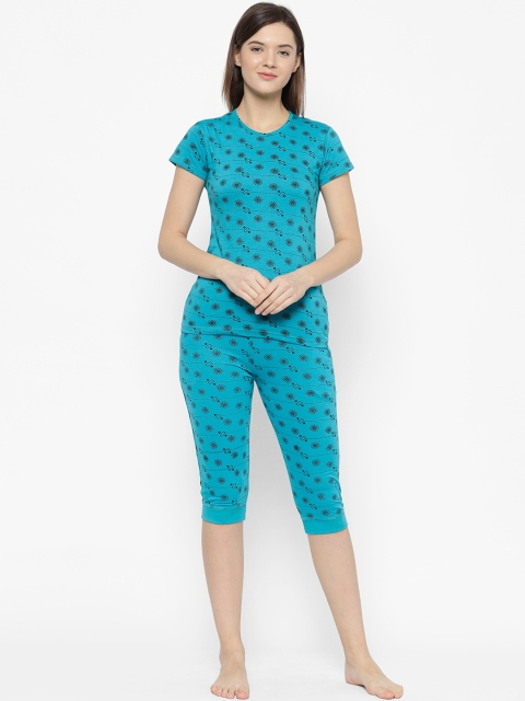 VIMAL JONNEY Women Blue & Black Printed Cotton Night Suit