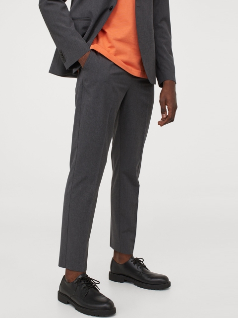H&M Men Grey Solid Slim Fit Suit Trousers