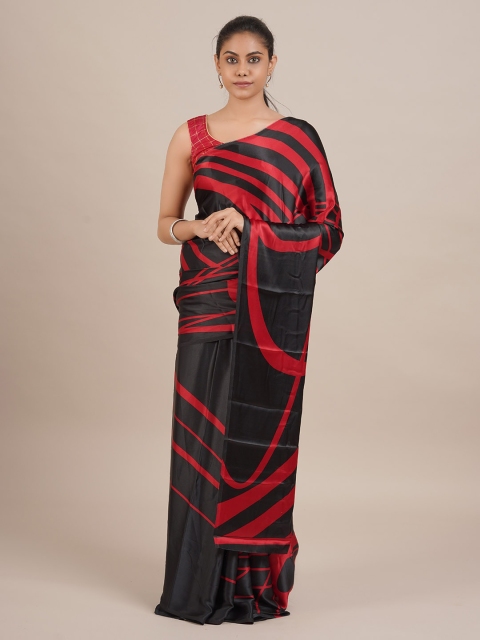 Pothys Black & Red Satin Printed Saree