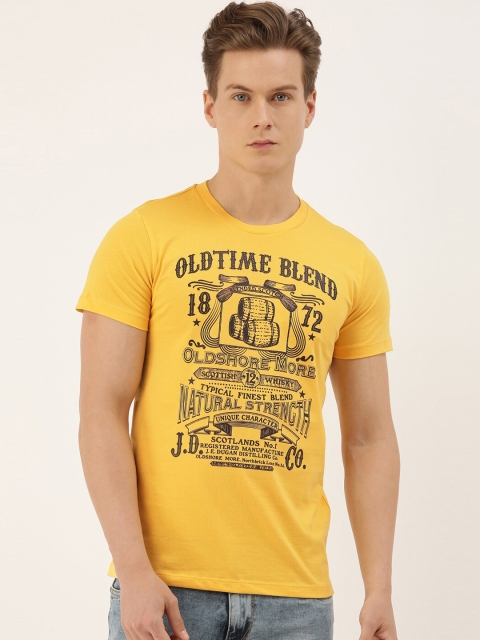 QUANCIOUS Men Mustard Round Neck Organic Cotton T-shirt