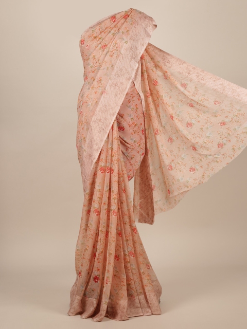 Pothys Peach-Coloured Printed Poly Chiffon Saree