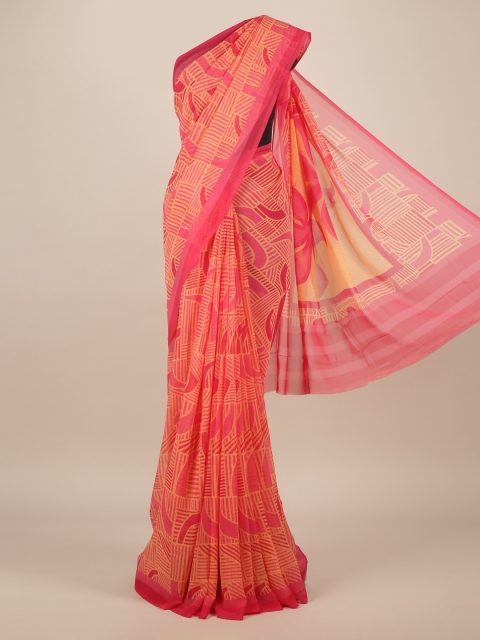 Pothys Peach-Coloured Printed Poly Chiffon Saree