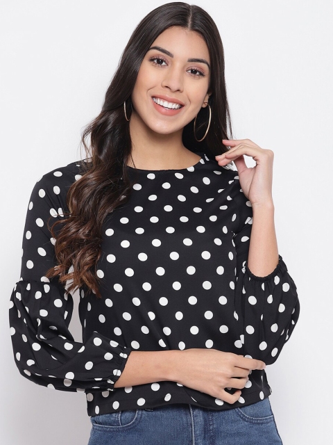 STALK Women Black Polka Dots Printed Casual Top
