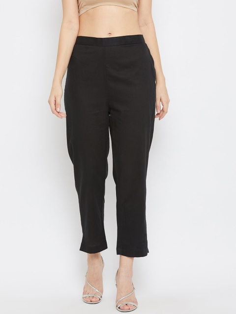 Baani Creations Women Black Solid Cotton Cropped Regular Trousers