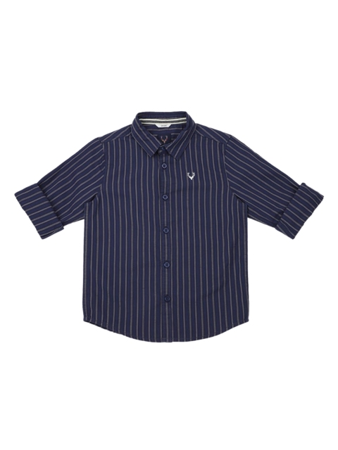 Allen Solly Junior Boys Navy Blue Regular Fit Striped Casual Shirt