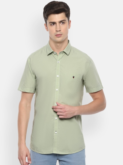 Louis Philippe Sport Men Green Slim Fit Solid Casual Cotton Shirt