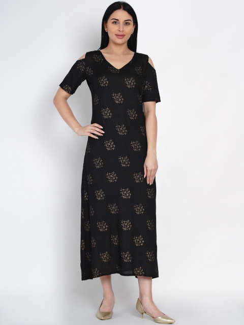 FABNEST Women Black Printed Maxi Dress