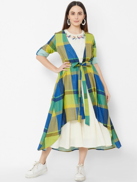 ZOLA Women Multicoloured Checked A-Line Dress, Multi