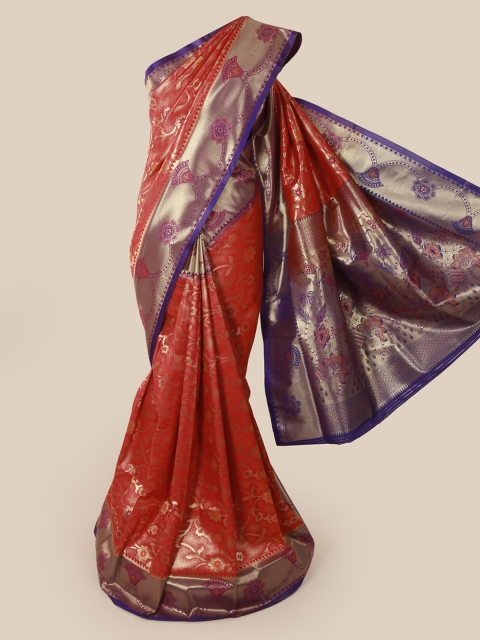 Pothys Red & Blue Art Silk Woven Design Banarasi Saree