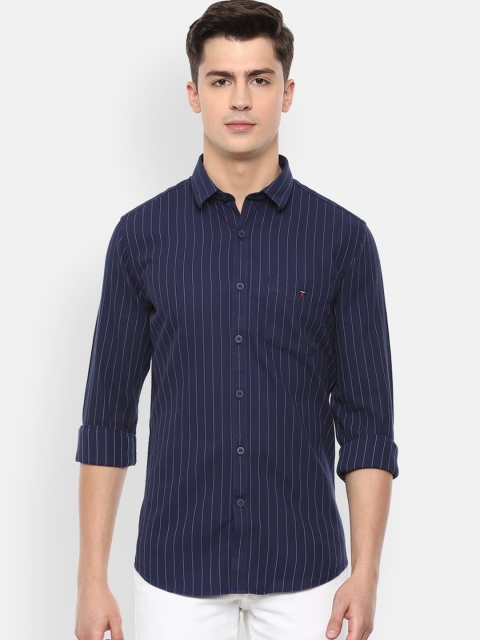 Louis Philippe Sport Men Navy Blue Slim Fit Striped Casual Shirt