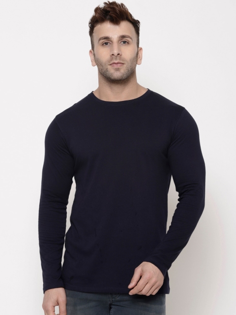Hapuka Men Navy Blue Solid Round Neck T-shirt