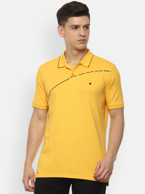 Louis Philippe Men Mustard Yellow Solid Polo Collar T-shirt