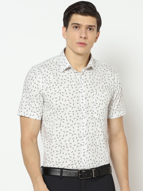 Blackberrys Men White & Black Slim Fit Printed Formal Shirt
