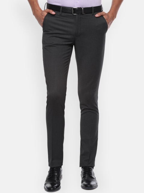 Louis Philippe Men Grey Slim Fit Solid Formal Trousers