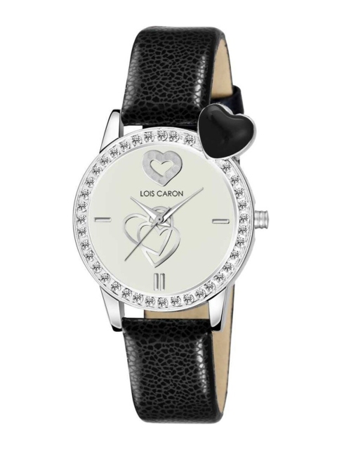 LOIS CARON Women White & Black Leather Analogue Watch MLC-1105