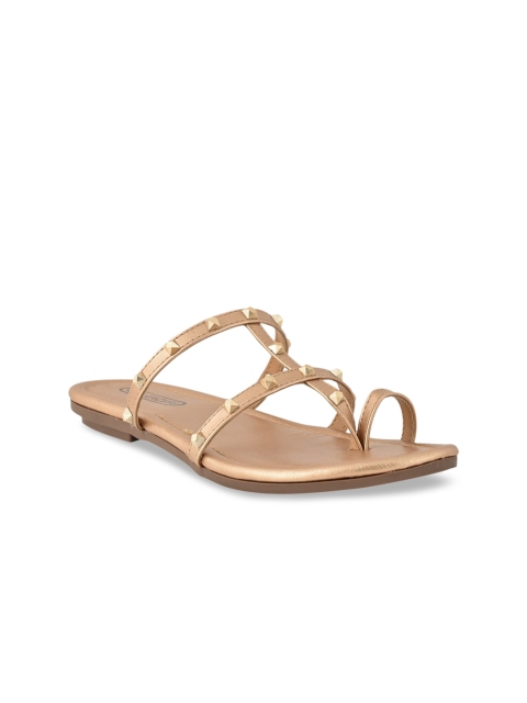 GIRL EXCUSE Women Rose Gold Embellished Open Toe Flats