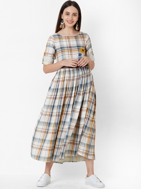 ZOLA Women Multicoloured Checked Cotton Fit and Flare Dress, Multi
