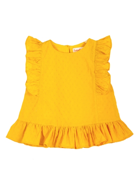Hugsntugs Yellow Flutter Sleeves Pure Cotton Schiffli Regular Top