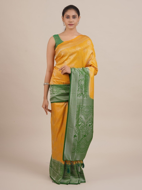 Pothys Yellow & Green Jute Silk Woven Design Saree