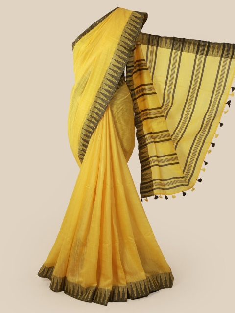 Pothys Yellow Solid Linen Blend Saree
