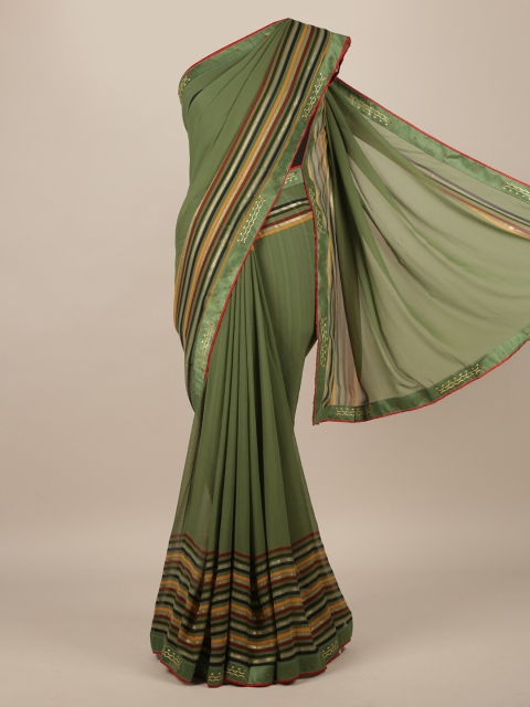 Pothys Green Solid Poly Chiffon Saree