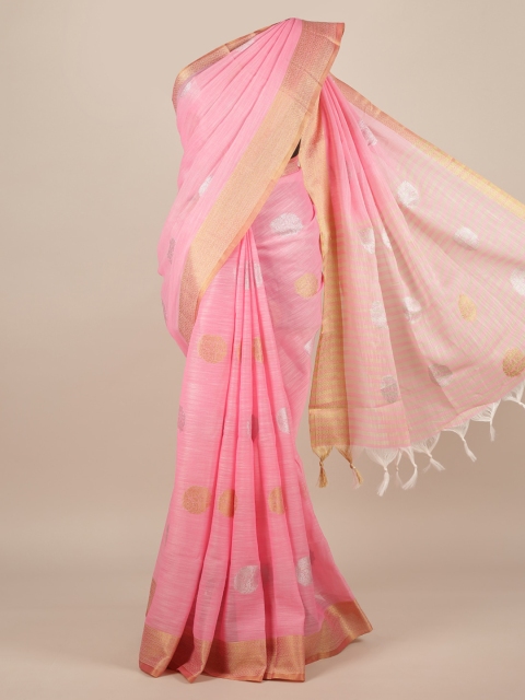 Pothys Pink Woven Design Linen Blend Saree