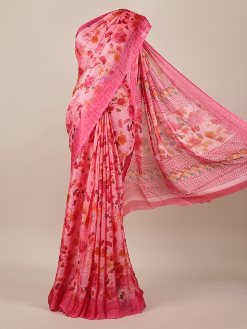Pothys Pink Printed Poly Chiffon Saree