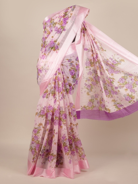 Pothys Pink Printed Jute Silk Saree