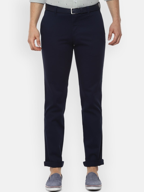 Louis Philippe Sport Men Navy Blue Slim Fit Solid Regular Trousers