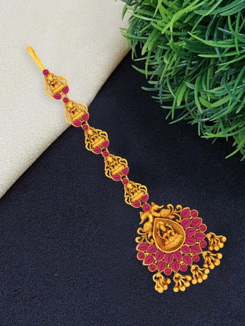 Spargz Pink Gold Plated Laxmi Maang Tikka