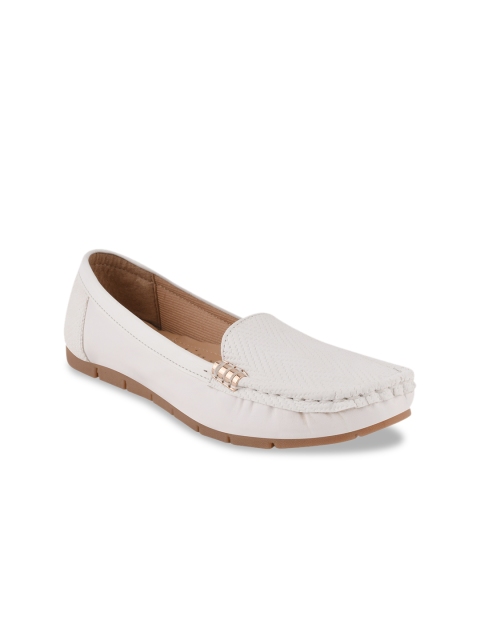 CALZADO Women White Textured Loafers Casual Shoes