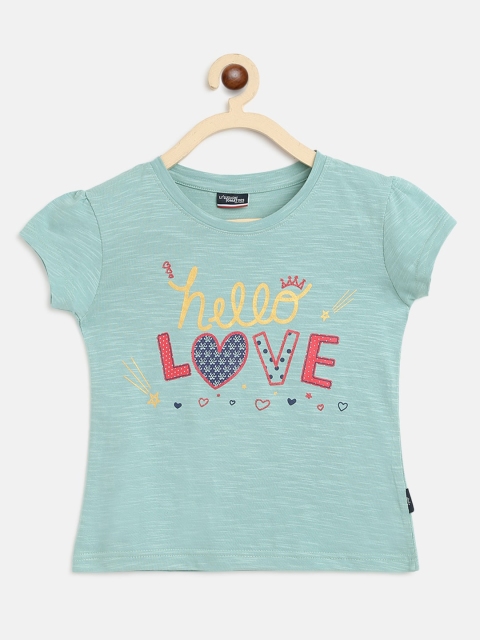 Lil Tomatoes Girls Green Printed Regular Cap Sleeves Top With Pen